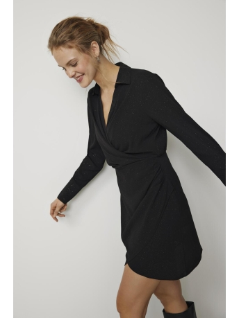 Jacqueline de Yong Jurk JDYPIPER L/S FOIL WRAP MIDI DRESS W 15313028 BLACK/FOIL