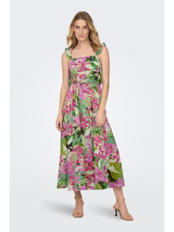 Only Jurk ONLZORA LIFE S/L MIDI BELT DRESS PT 15291947 Forest Night/Tropical flower