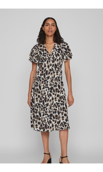 VILOVIE S/S WRAP MIDI DRESS/SU - NO 14059666 BIRCH/ASTRID