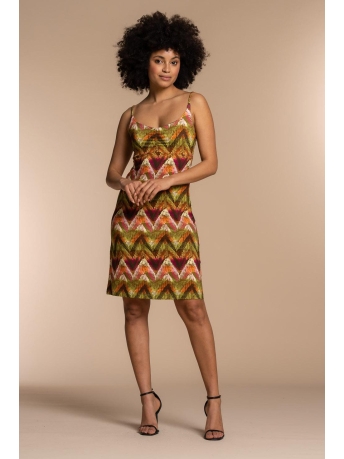 Geisha Jurk JURK SPAGHETTI BANDJES ALLOVER PRINT 37059 60 NOA Army/Orange/Pink
