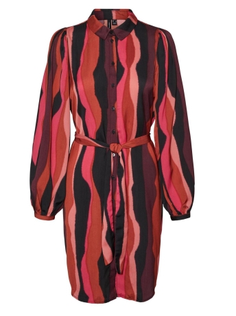 Vero Moda Jurk VMELLY L/S ABK DRESS WVN BTQ 10297669 RED OCHRE/ELLY