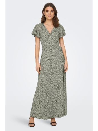 Only Jurk ONLPAULINE S/S WRAP DRESS JRS 15290628 Moss Gray/Ocean Dot