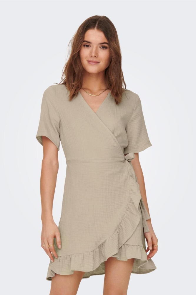 ONLTHYRA SS WRAP DRESS WVN 15297312 OXFORD TAN