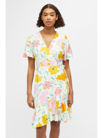 Object Jurk OBJHASINI S/S WRAP DRESS 126 23041496 Cloud Dancer/Flowers