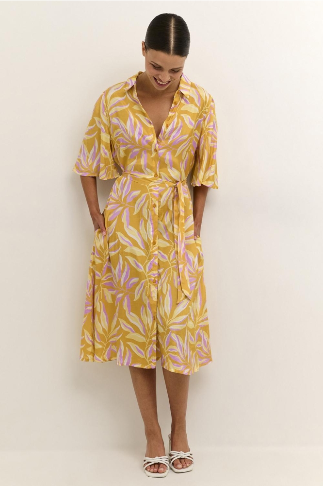 KASAFIR OLINE DRESS 10507482 104218 Yellow/ Lupine Flower Print