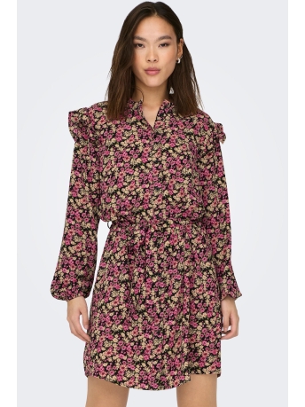 Jacqueline de Yong Jurk JDYSOFIA L/S BELT DRESS WVN LO 15277378 BLACK/SMALL FLOW
