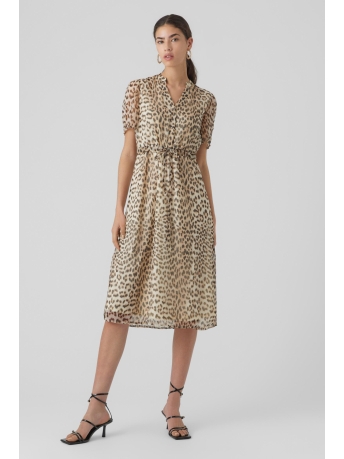 Vero Moda Jurk VMSMILLA CALF SS SHIRT DRESS WVN GA 10289500 OATMEAL/LOIE