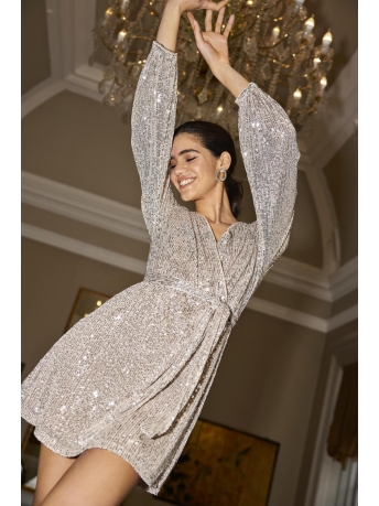 Jacqueline de Yong Jurk JDYCARMEN WRAP GLITTER DRESS JRS 15316681 Silver/SEQUIN