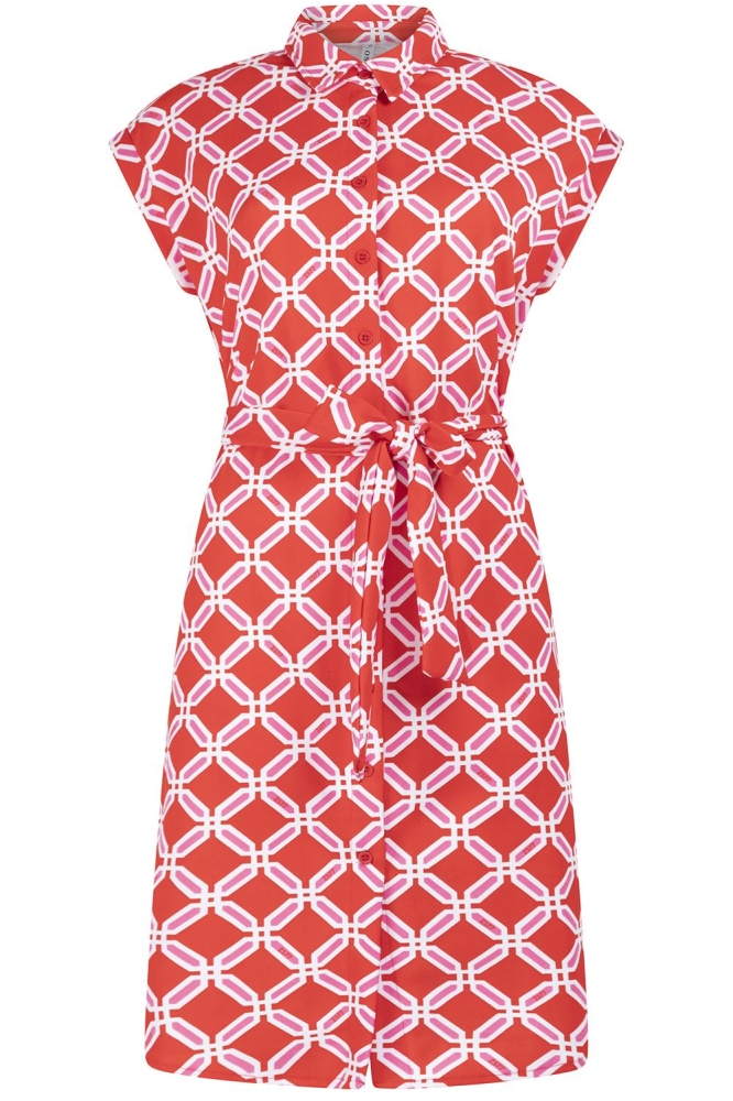MARLY PRINTED CREPE DRESS 232 1280 0016 FIERY RED WHITE