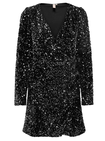 Only Jurk ONLANIKA WRAP SEQUIN SHORT DRESS WV 15308508 Black/BLACK SEQU
