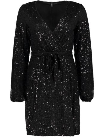 Only Jurk ONLNEW ANA L/S SEQUINS WRAP DRESS JRS 15310170 BLACK