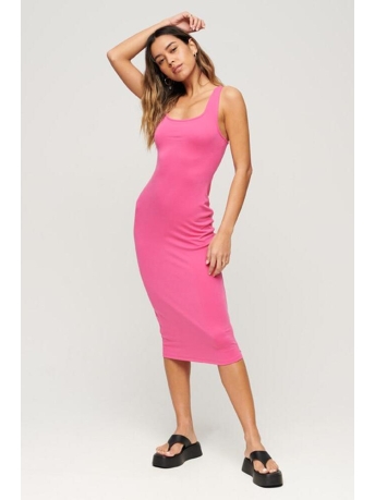 Superdry Jurk SQUARE NECK JERSEY MIDI DRESS W8011461A PINK RASPBERRY SORBET