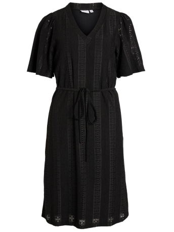 Vila Jurk VIAGATHA V-NECK 2/4 KNEE DRESS 14088280 BLACK