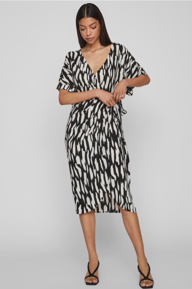VILAYA ILA V-NECK 2/4 MID CALF DRES 14088282 BLACK/LLA