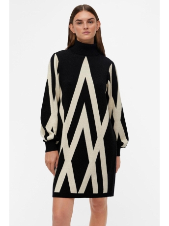 Object Jurk OBJRAY L/S KNIT ROLLNECK DRESS AOP 23041252 BLACK/SANDSELL