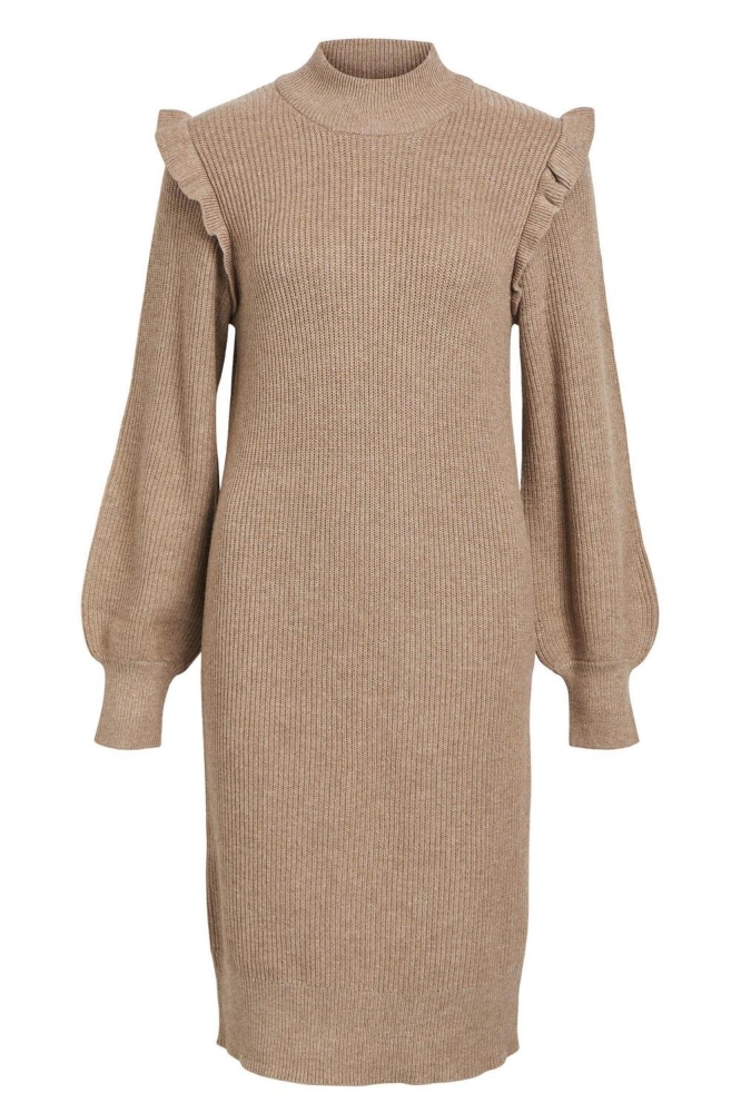 OBJMALENA L/S RUFFLE KNIT DRESS NOOS 23043056 Fossil