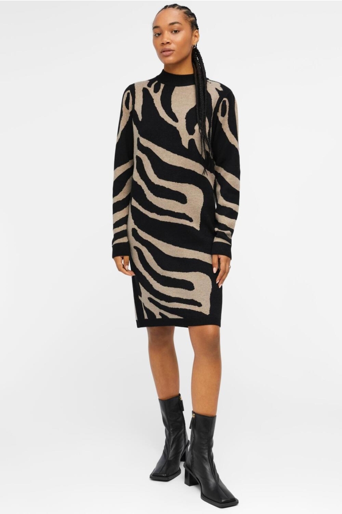 OBJRAY L/S KNIT DRESS AOP NOOS 23040957 Black/FOSSIL BIG