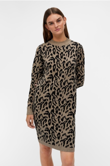 Object OBJRAY L/S KNIT DRESS AOP NOOS 23040957 Fossil/BLACK SMAL