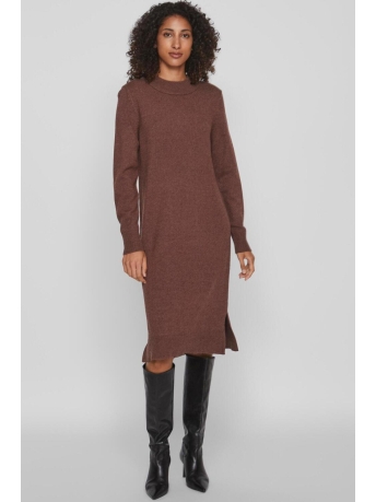 Vila Jurk VIRIL CREW NECK L/S MIDI DRESS - NO 14061427 SHAVED CHOCOLAT/DARK MELANGE