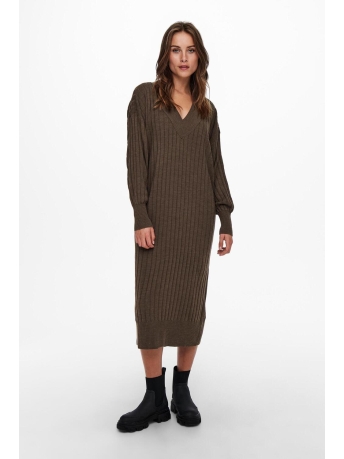 Only Jurk ONLNEW TESSA L/S MIDI V DRESS KNT N 15236372 Chestnut/W.MELANGE