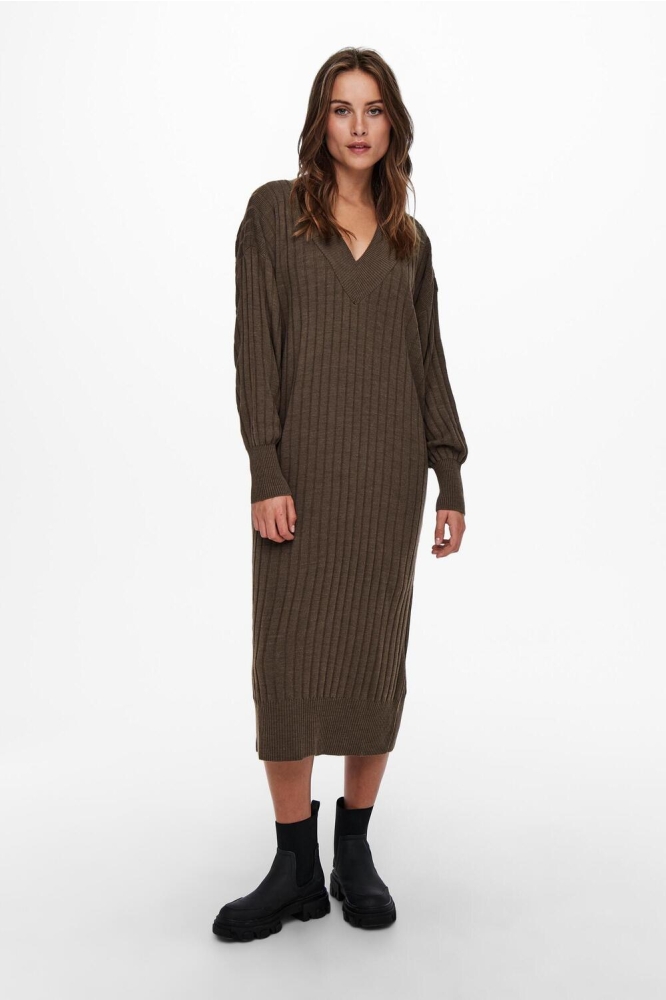 ONLNEW TESSA L/S MIDI V DRESS KNT N 15236372 Chestnut/W.MELANGE