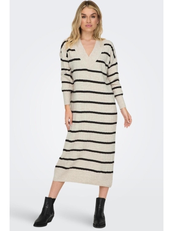 Only Jurk ONLNEW TESSA L/S MIDI V DRESS KNT N 15236372 PUMICE STONE/BLACK