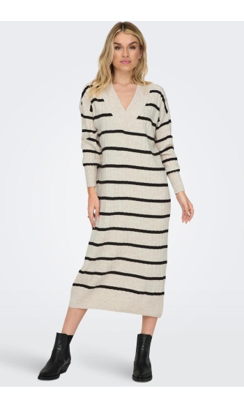 ONLNEW TESSA L/S MIDI V DRESS KNT N 15236372 PUMICE STONE/BLACK
