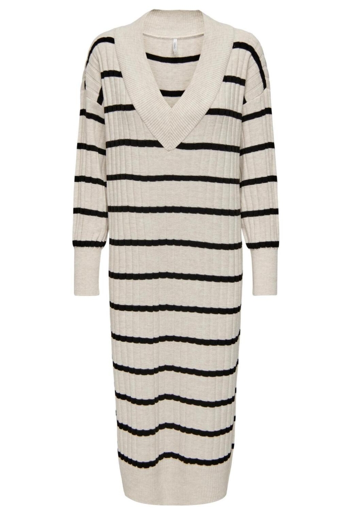 ONLNEW TESSA L/S MIDI V DRESS KNT N 15236372 PUMICE STONE/BLACK