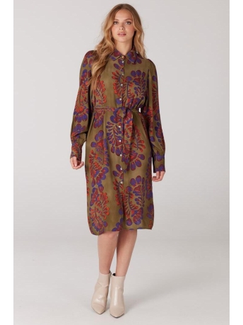 Juffrouw Jansen Jurk  BLOUSE DRESS PRINT GINGER W23 WOP573 000253 MULTI GREEN