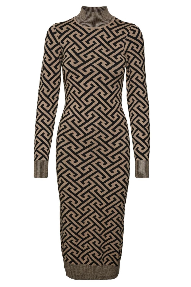 VMARIA LS HIGH-NECK CALF DRESS REP 10270912 Black/W. SILVER MINK