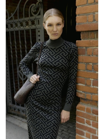 Vero Moda Jurk VMARIA LS HIGH-NECK CALF DRESS REP 10270912 Black/W. IVY GREEN