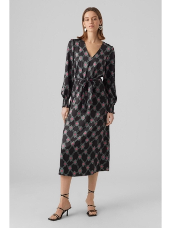 Vero Moda Jurk VMCORA CILE L/S 7/8 V-NECK DRESS WV 10295348 Black/CILE