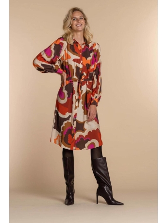 Geisha Jurk BLOUSE JURK MET VINTAGE PRINT 37640 20 Off-white/Orange/Cinnamon combi