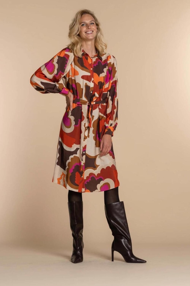 BLOUSE JURK MET VINTAGE PRINT 37640 20 Off-white/Orange/Cinnamon combi