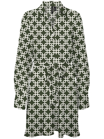 Vero Moda Jurk VMSHIVE L/S V-NECK SHORT DRESS WVN 10301520 Rifle Green/ BIRCH SASH