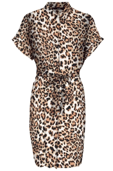 Vero Moda Jurk VMEASY JOY S/S SHIRT DRESS WVN GA 10302043 TAN/LEO