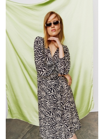 Object Jurk OBJLEONORA L/S WRAP MIDI DRESS NOOS 23039195 BLACK SANDSHELL/ ANIMAL