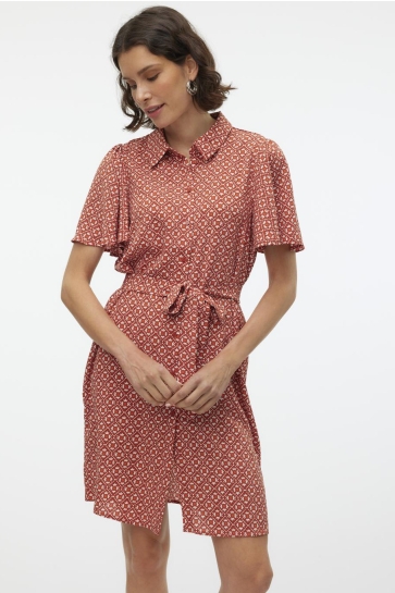 Vero Moda Jurk VMSHIVE S/S SHORT SHIRT DRESS WVN E 10317612 Barn Red/BURNT SIEN