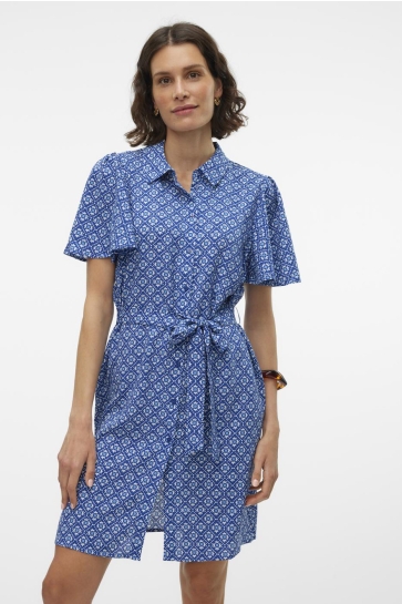 Vero Moda Jurk VMSHIVE S/S SHORT SHIRT DRESS WVN E 10317612 Sodalite Blue/DUSK BLUE