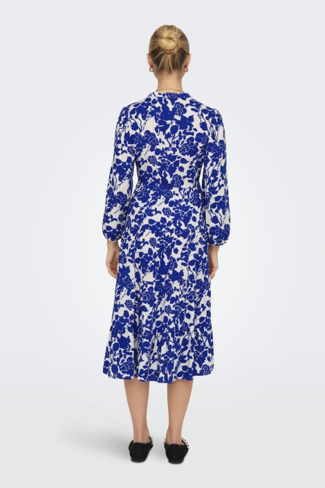 Only blauwe dames jurk | Model achteraanzicht