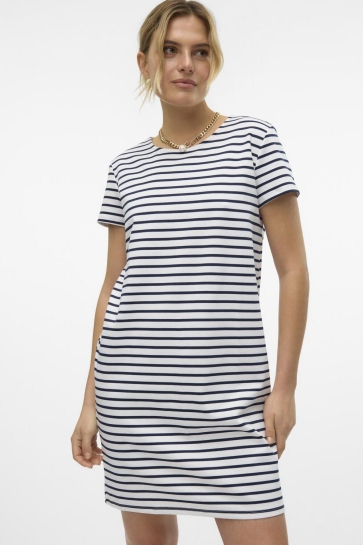 Vero Moda Jurk VMABBY SS SHORT ZIP DRESS JRS NOOS 10304718 SNOW WHITE/ NAVY BLAZER