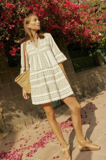 Vero Moda Jurk VMDICTHE 3/4 TUNIC WVN GA NOOS 10225127 SNOW WHITE/IBIZA HEDGE