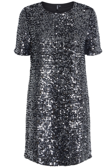 Pieces Jurk PCSERENA SEQUIN SS O-NECK DRESS MM 17150887 Black/Silver sequ