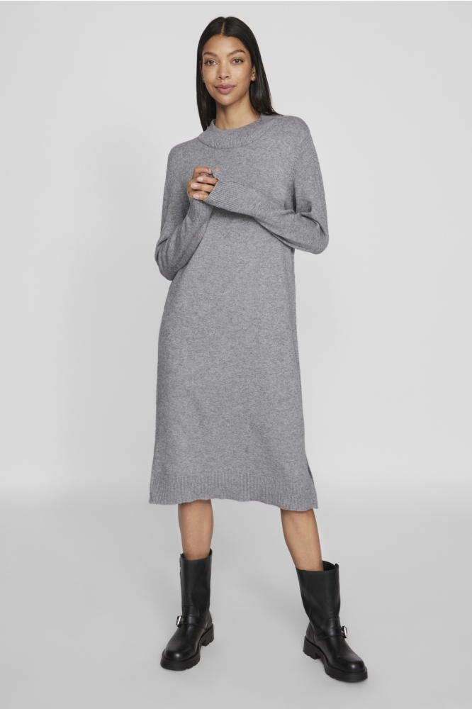 Vila grijze dames jurk | Model vooraanzicht