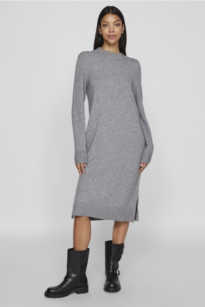 Vila grijze dames jurk | Model vooraanzicht