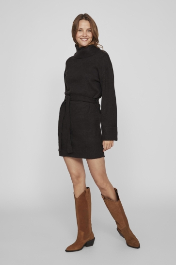 Vila VIROLFIE L/S TIE BELT KNIT DRESS - 14061999 Black