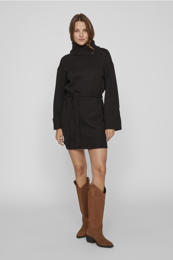 Vila zwarte dames jurk | Model vooraanzicht