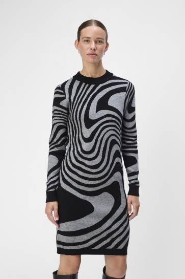 Object OBJRAY L/S KNIT DRESS AOP NOOS 23040957 BLACK/MEDIUM GREY