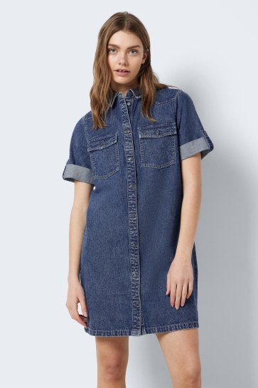 Noisy may Jurk NMNEW SIGNE S/S DENIM DRESS WG002MB 27030040 Medium Blue Denim