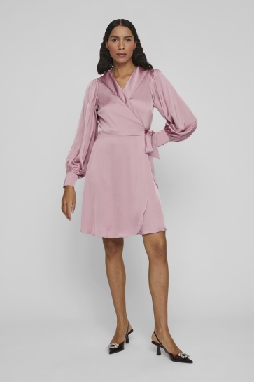 Vila Jurk VIENNA RAVENNA L/S SHORT WRAP DRESS 14084510 Foxglove